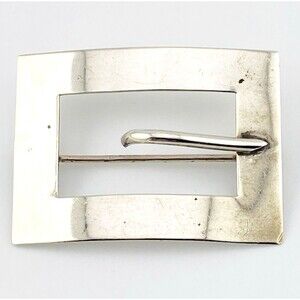 Antique Victorian Sterling Silver Buckle Brooch Sash Pin Minimalist Scarf Clip